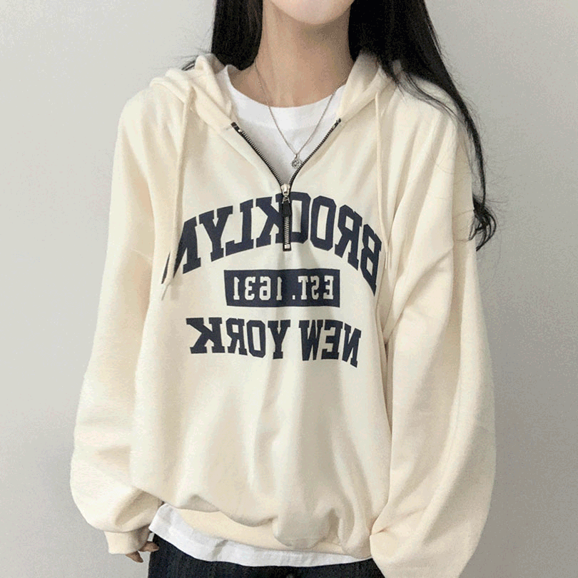 韓国の女性ファッション / Brooklyn半ジップアップアノラックパーカー jp1084