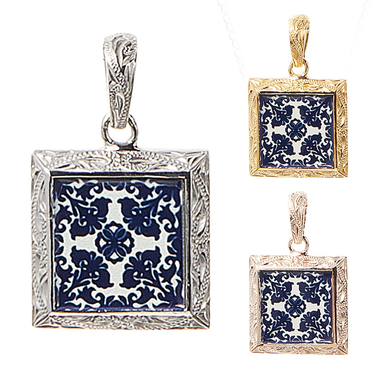 ペンダントトップ レディース ハワイアンジュエリー キルト模様 スクエア 四角 リバーシブル 模様