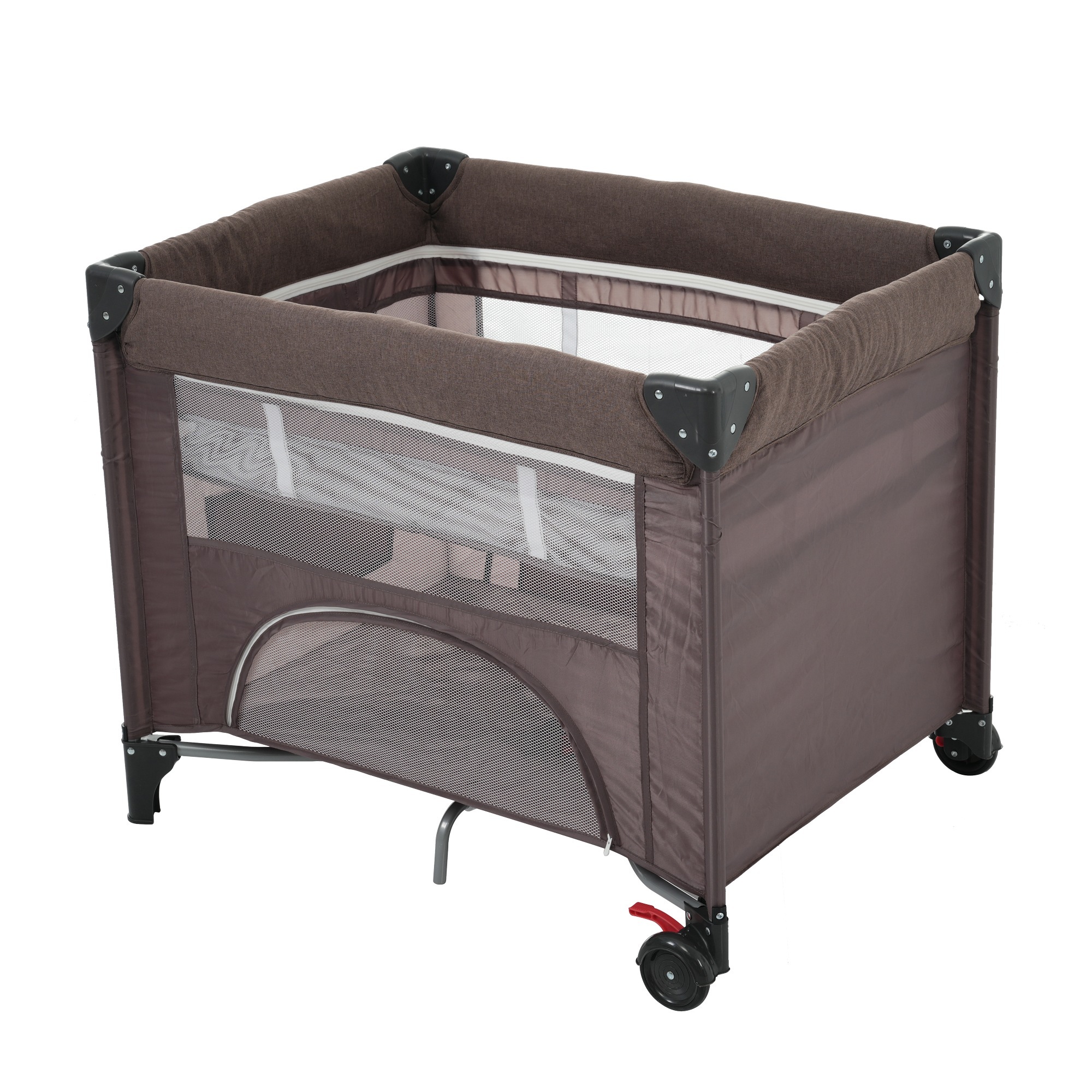 【国内発送】303プレイヤード 　折りたたみ ベビーサークル お昼寝マット　キャリーバッグ付 マットレス付　プレゼント　お誕生日　お祝い【ブラウン】