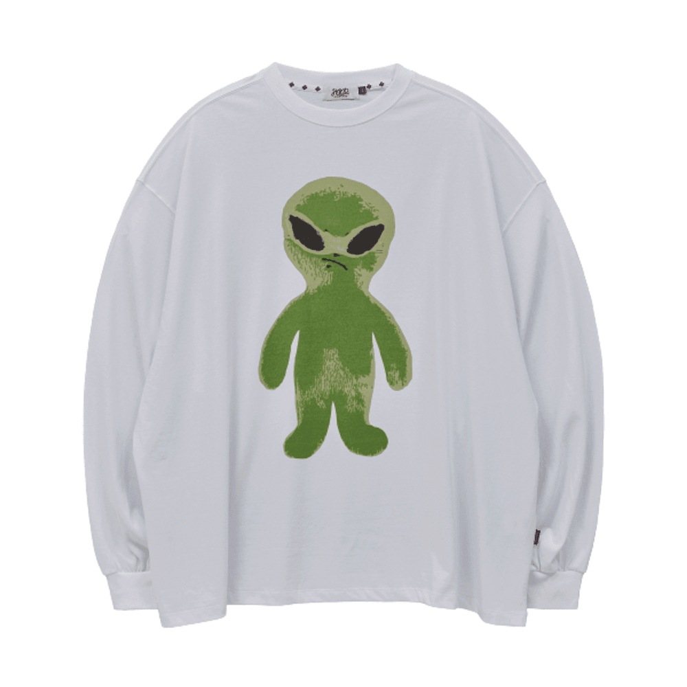 エイリアン グラフィック オーバーフィット ロングスリーブ Tシャツ ホワイト