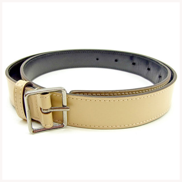 ベルト ミニロゴプレート ベージュ×シルバー レディース 中古