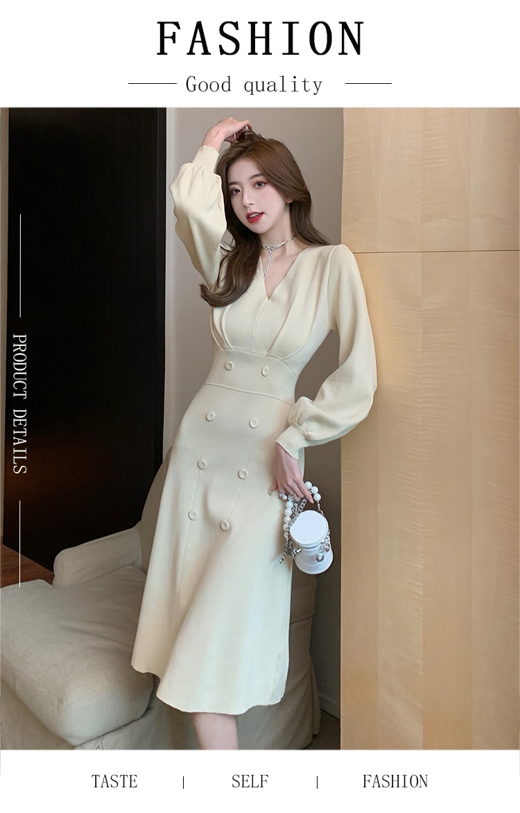 ワンピース ワンピドレス 膝丈 袖あり 長袖 Vネック スリム タイト 細身 Aライン 切り替えデザイン ウエストマーク 大人可愛い きれいめ 大人 上品 おしゃれ レトロ 大人可愛い 大人女子