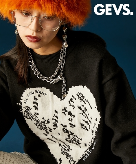 ニット ハートジャガードニットプルオーバー 大きいサイズ有 GEVS.