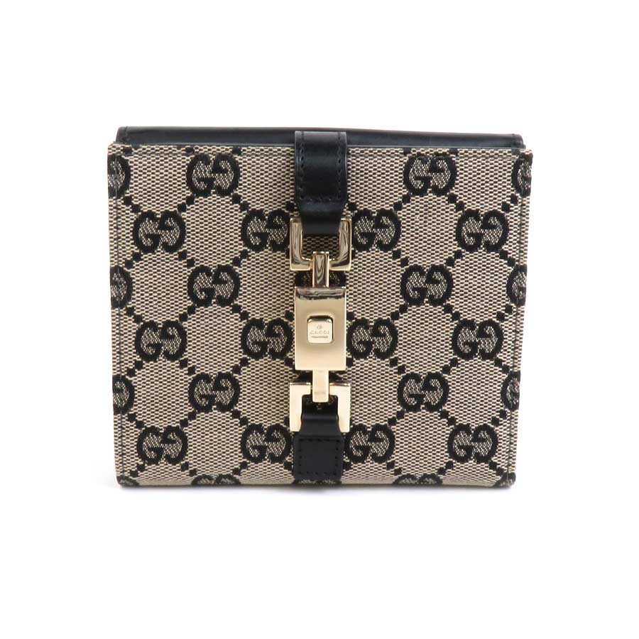 グッチ GUCCI 二つ折り財布 ニュージャッキー GGキャンバス/レザー ベージュ/ブラック ゴールド レディース e58839g