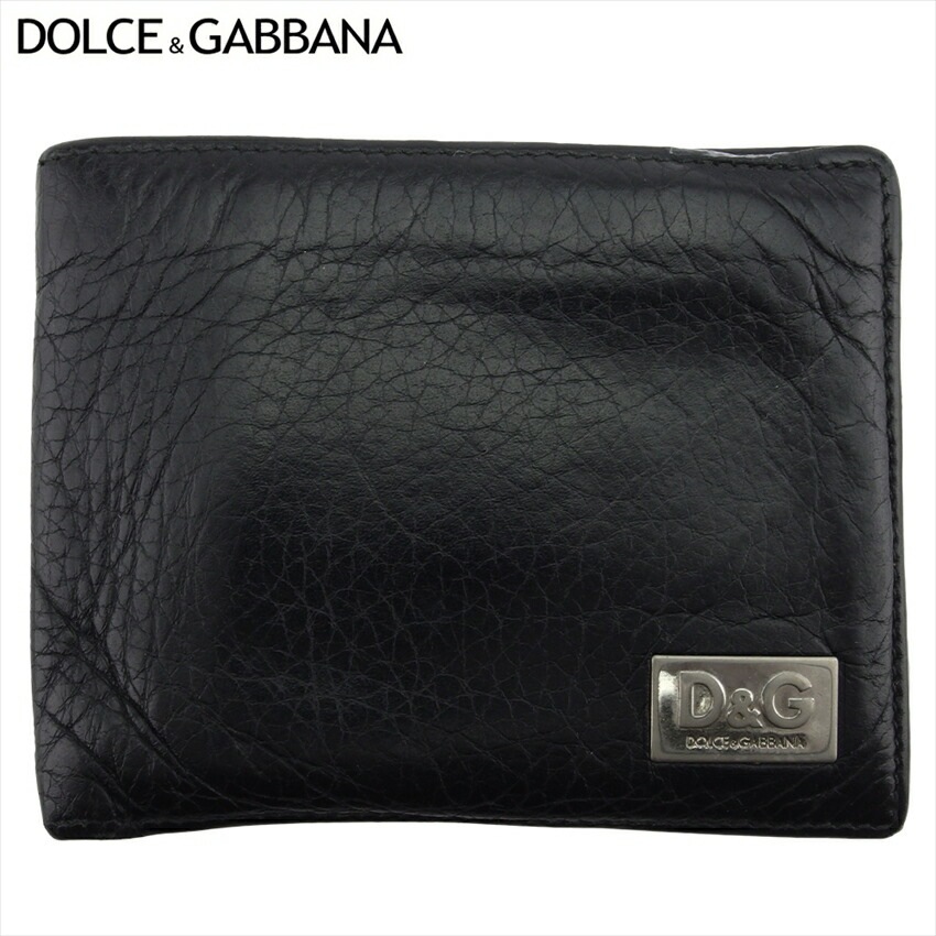 ドルチェ&ガッバーナ 二つ折り 財布 ミニ財布 メンズ ドルガバ ロゴプレート DOLCE&GABBANA 中古