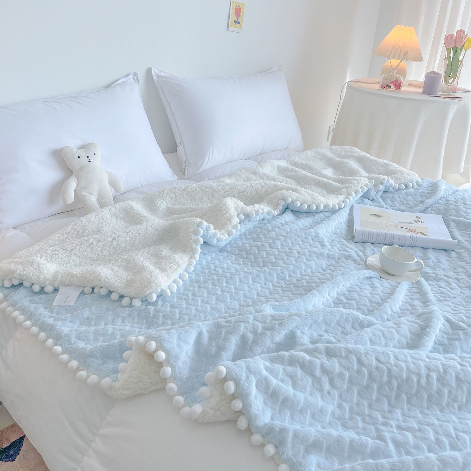 ガールズスタイル抜け落ちないブランケットラムウールスローブランケット休憩用およびオフィス用昼寝用ブランケットベルベットと増粘剤付き