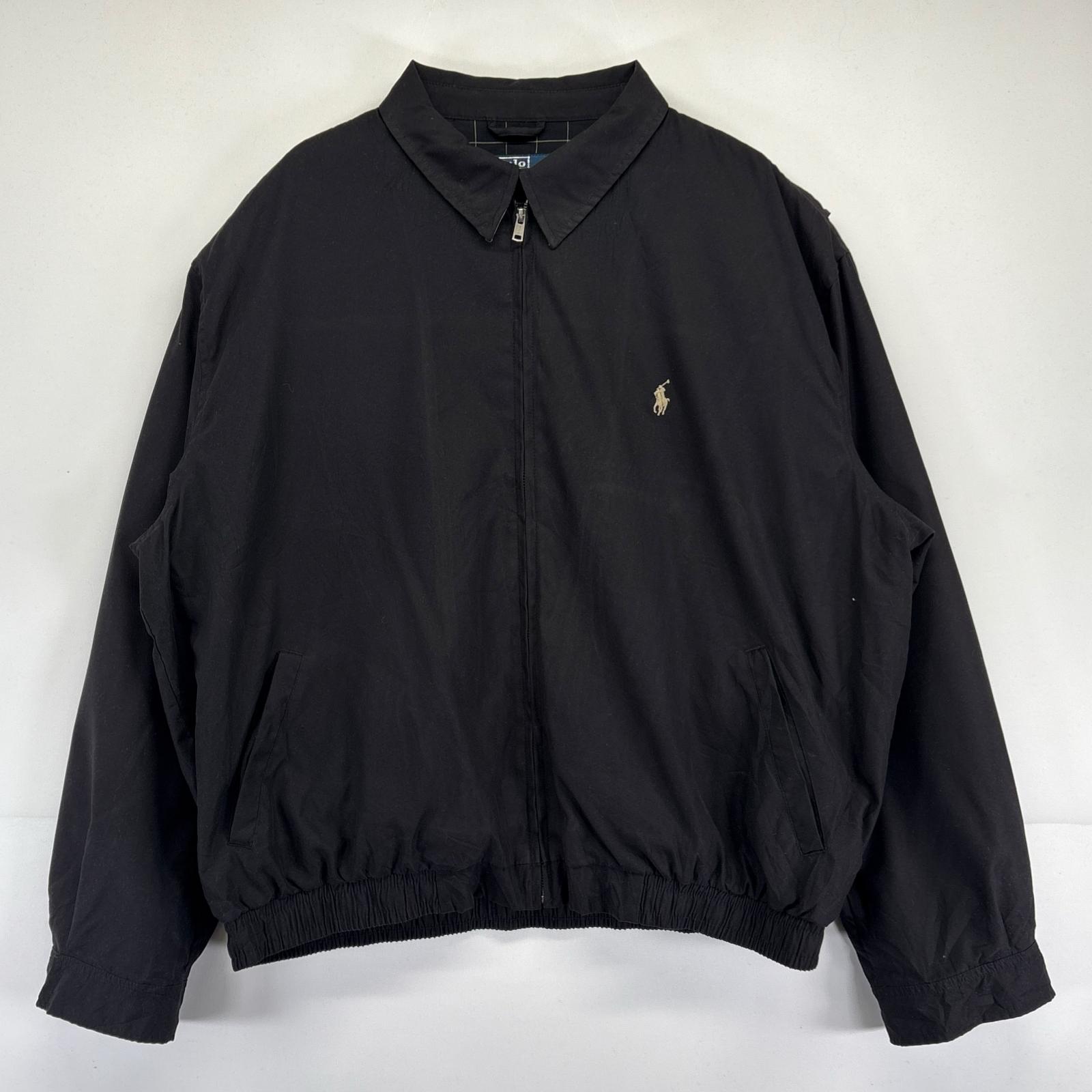 古着 ポロバイラルフローレン Polo by Ralph Lauren スウィングトップジャケット ワンポイントロゴ 大きいサイズ 裏地チェック 2XL ブラック メンズ