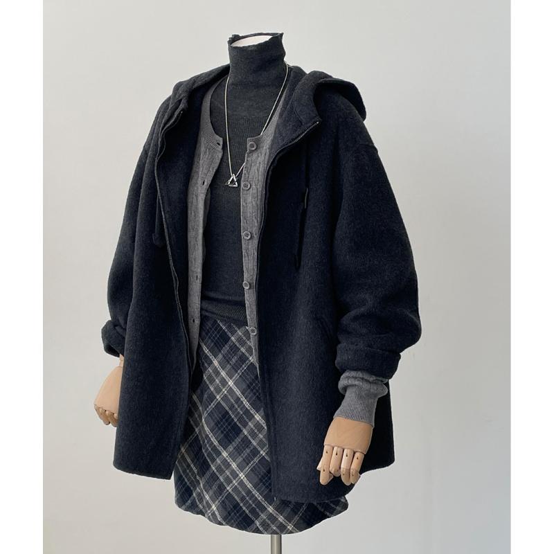 秋冬 コーデ レディース ファッション オシャレ 服 カワイイ シンプル 大人カワイイ 大きいサイズ ウール コート ジャケット フード付き ミドル丈