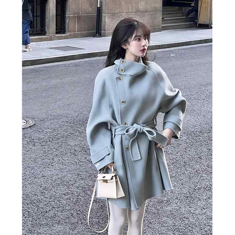 レディース ファッション 服 オシャレ カワイイ シンプル 大人カワイイ 大きいサイズ ミドル丈 ウール コート 冬 ハイエンド ブルー