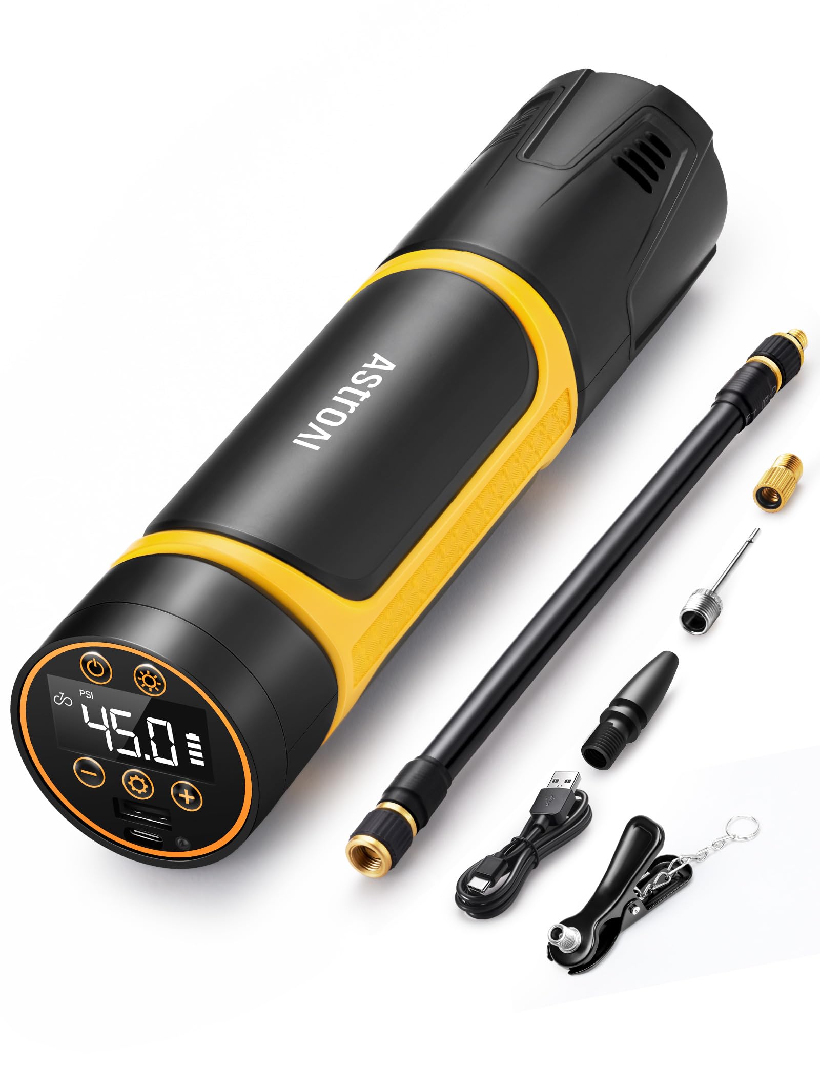 AstroAI 自転車 空気入れ 電動 エアーコンプレッサー バイク 空気入れ 1000Kpa（150PSI）/ 3*1500mAh 充電式 ワイヤレス LEDライト 空気圧指定可能 全バルブ対応 米