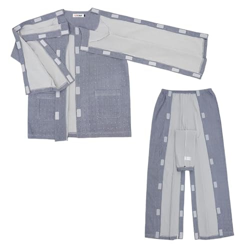 WEEOATAR介護用パジャマ マジックテープ介護 パジャマ 通年用 長袖 春夏秋冬 綿100% 全開フルオープン 寝たきり 要介護 術後 入院