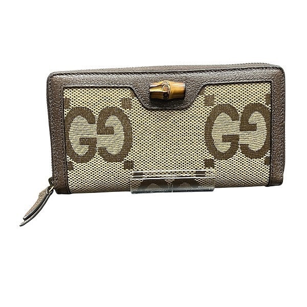 グッチ GGキャンパス・バンブー ラウンドファスナーロングウォレット 長財布【中古】