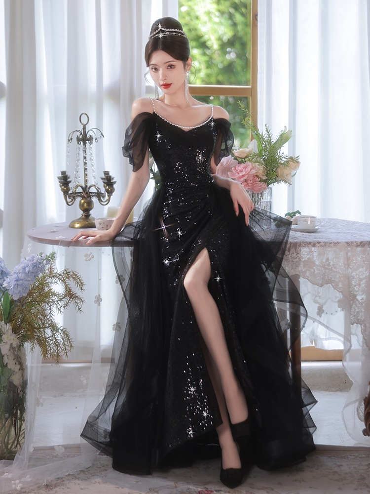 ドレススカート女性用ハイエンドブラックウェディングドレス誕生日パーティーアートテストプリンセスチュチュスカート