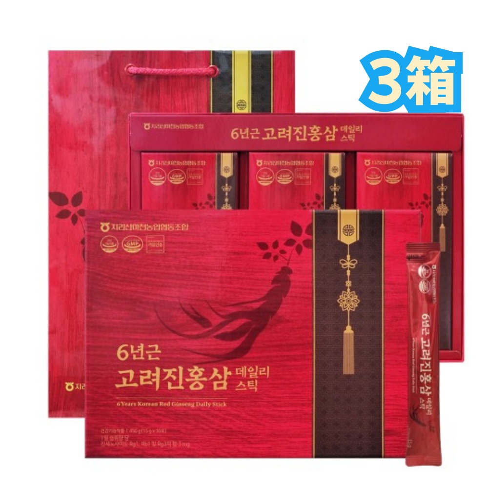 6年根高麗真紅参デイリスティック15g x 30T 3箱/ 1Tあたりジンセノサイド(サポニン)3mg / プレゼント