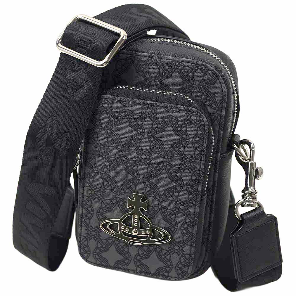 ヴィヴィアンウエストウッド ショルダーバッグ レディース 斜め掛け 肩掛け ブラック グレー Vivienne Westwood PHONE CROSSBODY BAG RE-JACQUARD MIN