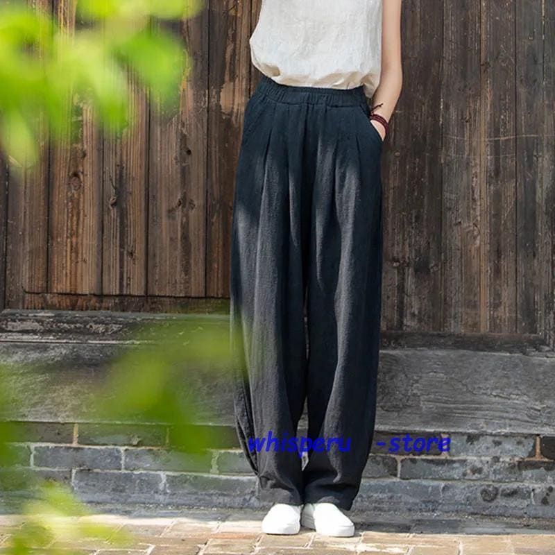 ワイドパンツ 春 夏 レディース ガウチョパンツ パンツ ウエストゴム リネン 綿麻 薄手チノパン ズボン ロング ボトムス イージーパンツ カジュアル