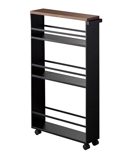 山崎実業(Yamazaki) ハンドル付き スリムワゴン ブラック 約W13D47.5H80.5cm タワー tower 【本体完成品:キャスターのみ取付け】 キッチンワゴン 3628