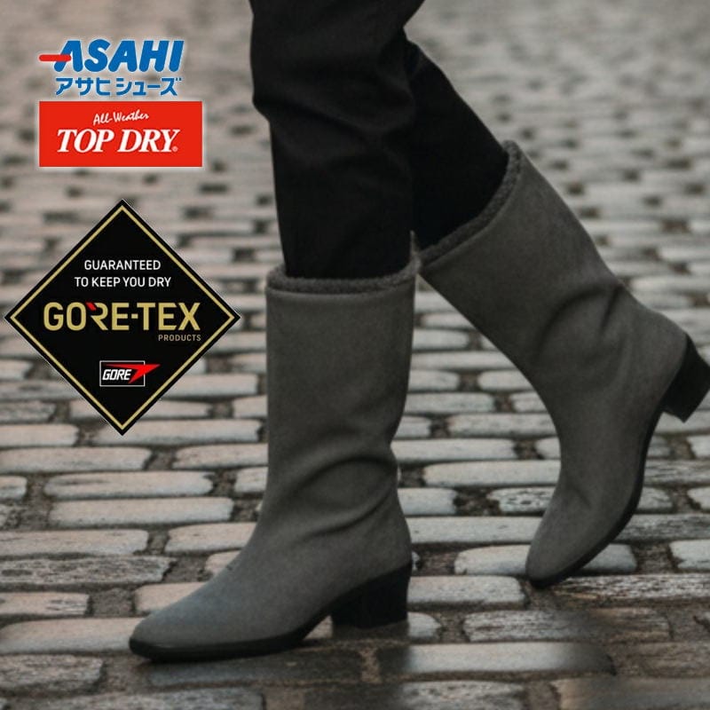 長さが替えられる2WAYタイプ レディース 靴 防水 ブーツ レインブーツ スノーブーツ 幅 3E ゴアテックス ボア付 防寒 防滑 ライトグレー アサヒ トップドライ TOP DRY ahtdy32