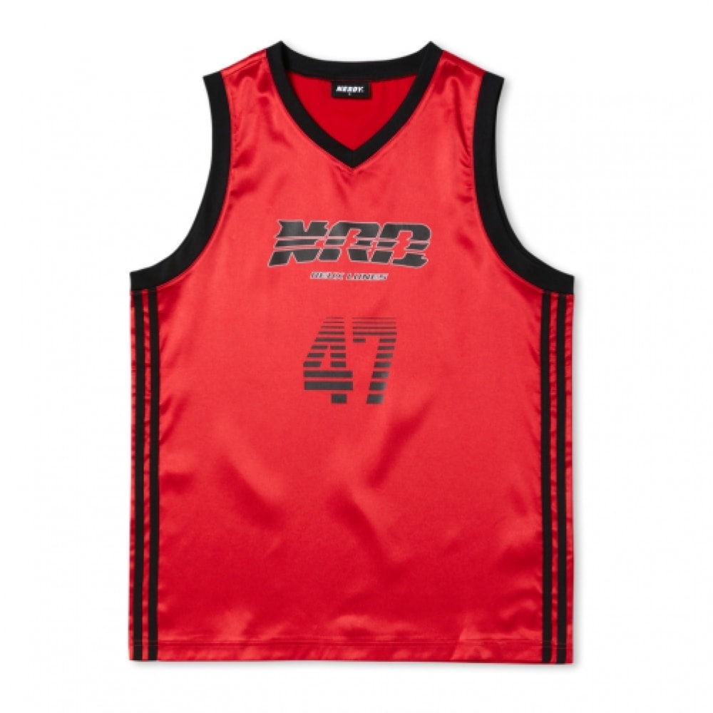 NERDY スポーティージャージーノースリーブトップレッド