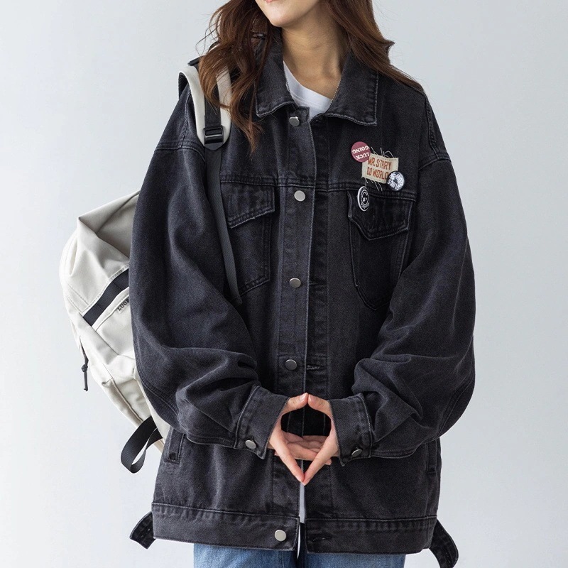 レトロデニムコートレディース春と秋2024新しいルーズジャケットカレッジロマンチックなス