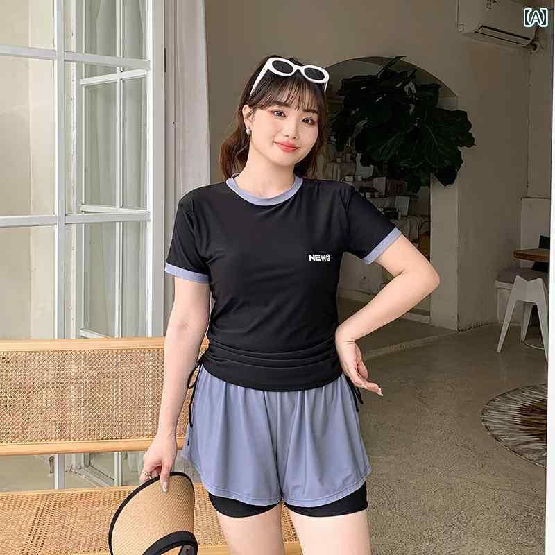 レディース　Tシャツ　半袖 2024年 女性用 スポーツ 水着 大きいサイズ 太さ mm 肉を カバー する スプリット 控えめな お腹 200ポンドの