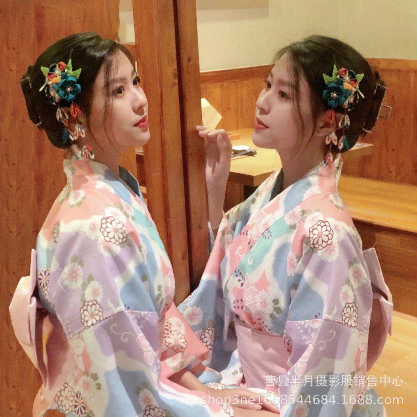 浴衣 着物レディース写真服フォーマル伝統的なレトロスタイル改良ドレス日本の椿着物 日本伝統着物浴衣