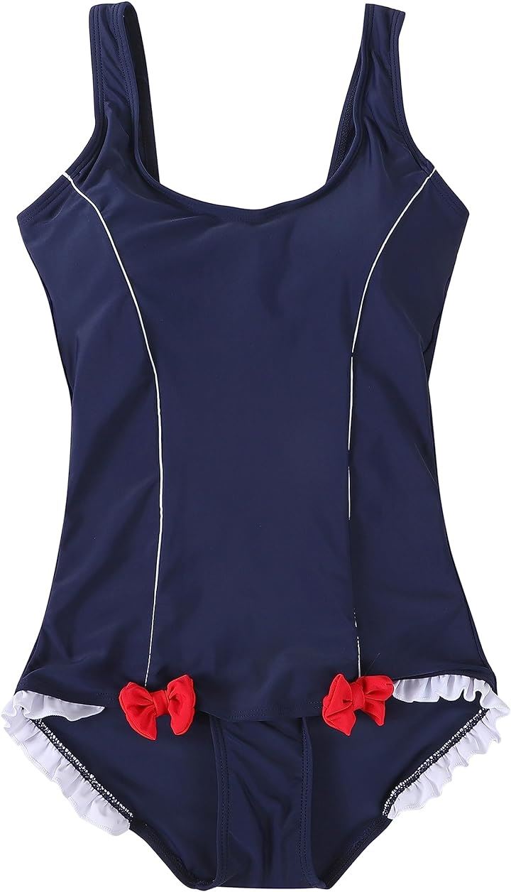 リボン付き 旧スク水 タイプ 水着 スクール水着( ネイビー, L)
