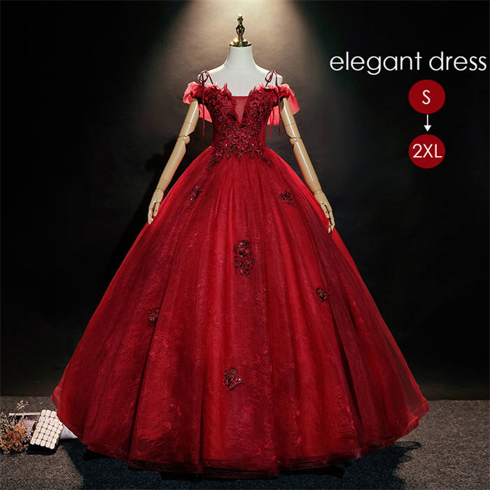 カラードレス 赤 衣装 コンサート オフショルダー 発表会 演奏会 ウェディングドレス 花嫁 パーティードレス 結婚式 ワンピース レディース プリンセス Aライン ロングドレス マキシ 30代40代