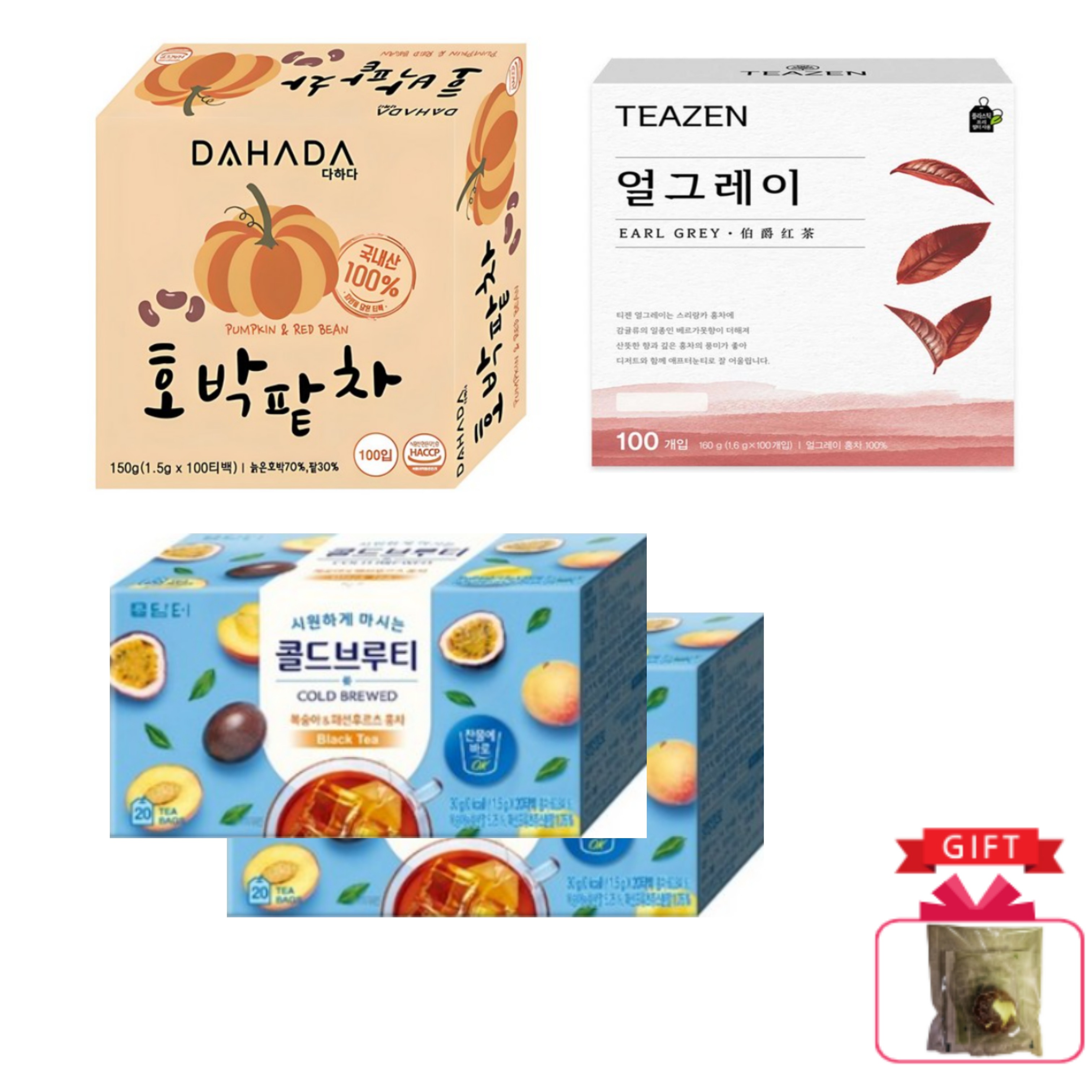【SALE】 大容量 かぼちゃ小豆茶100包 アールグレイ紅茶100包 コールドブリューティー ピーチパッションフルーツ紅茶20包×2 韓国健康茶セット ティーバッグ大容量 ダイエット