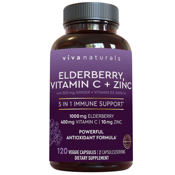 Elderberry Vitamin C Zinc Vitamin D 5000 IU Ginger Immune Support Supplement 2 Month Supply (12