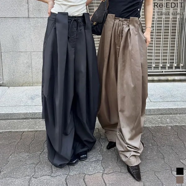 タックベルトループコクーンワイドパンツ