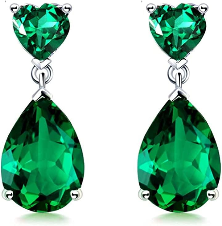 ハートティアドロップ型ピアス 925シルバー 誕生石 レディース 上品 ゆれる オフィス 女性( 5月 誕生石 合成エメラルド)