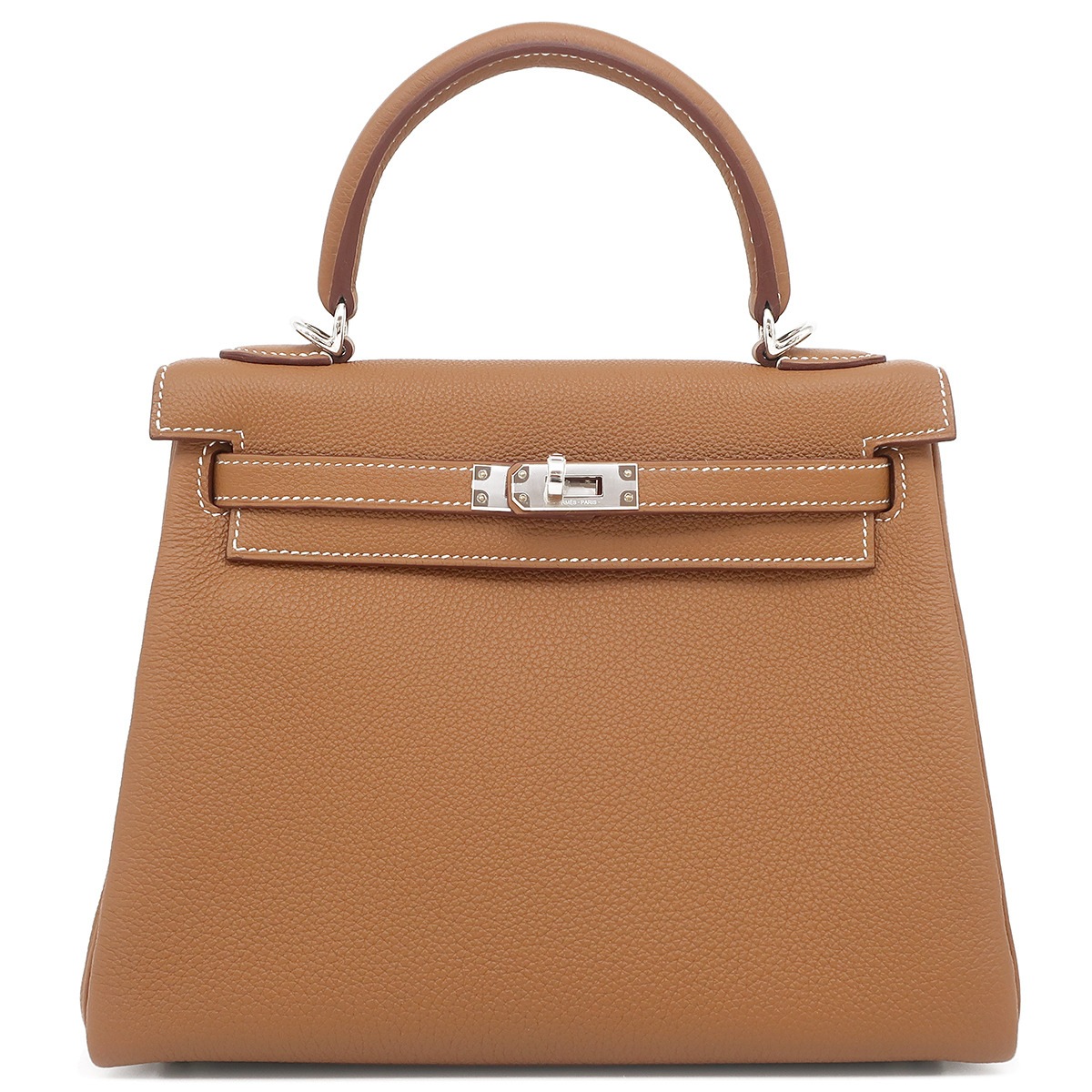 エルメス HERMES 2WAYバッグ ケリー25 内縫い トゴ ゴールド シルバー金具 茶 ショルダー W刻印（2024年製） 【箱】【中古】