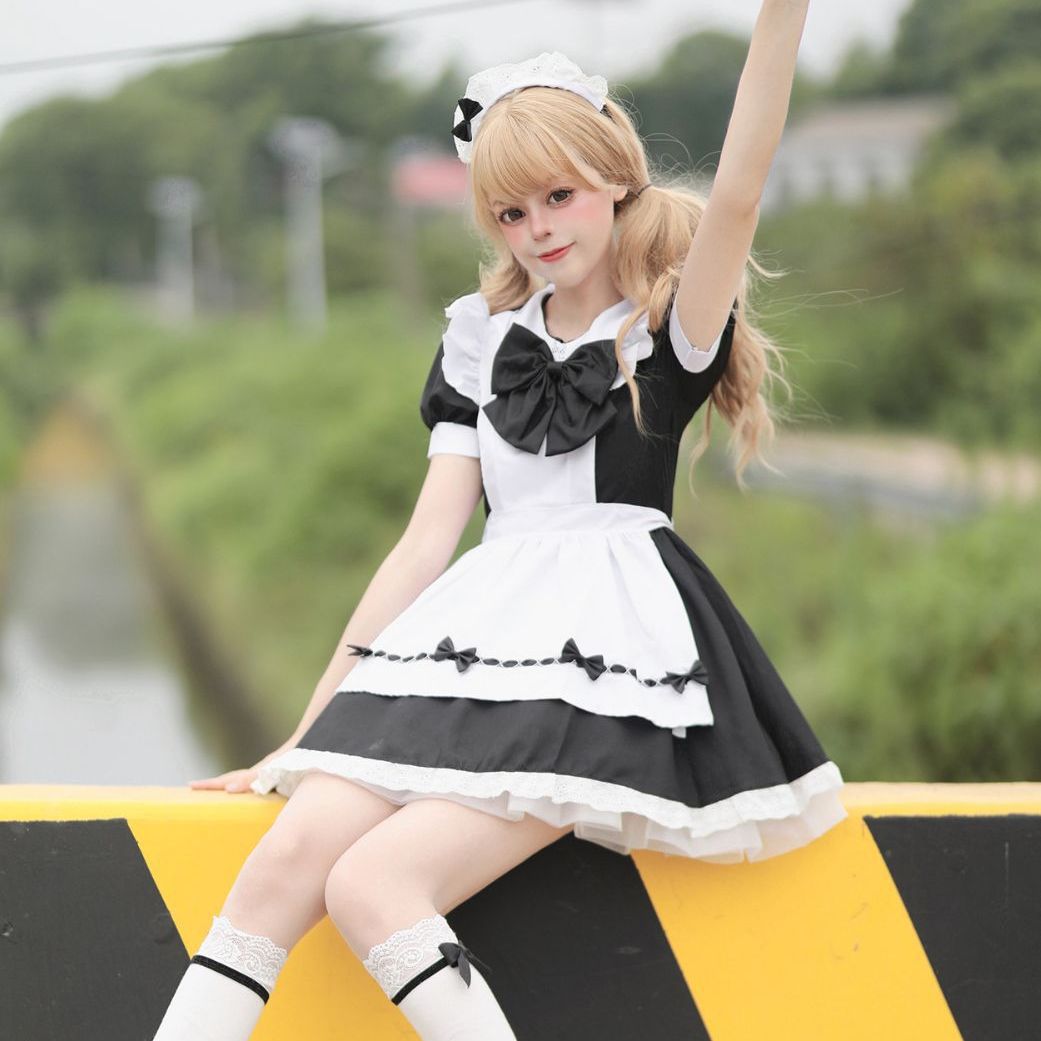 【2025新作】日韓甘くてかわいいピンク白いメイド服コスプレロリータlolita2次元柔らかい妹メイド制服