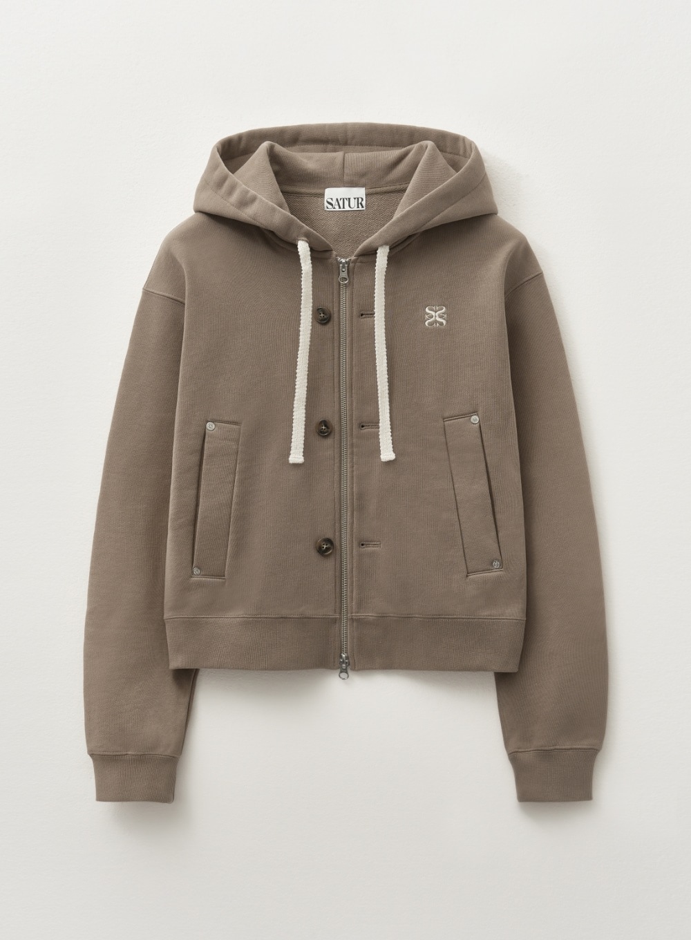 【SATUR】 (W) TEO COTTON ALL DAY HOOD ZIP-UP : BROWN