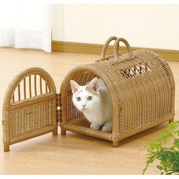 ラタン キャリーバスケット 籐 ペットハウス 幅40cm 8,986円