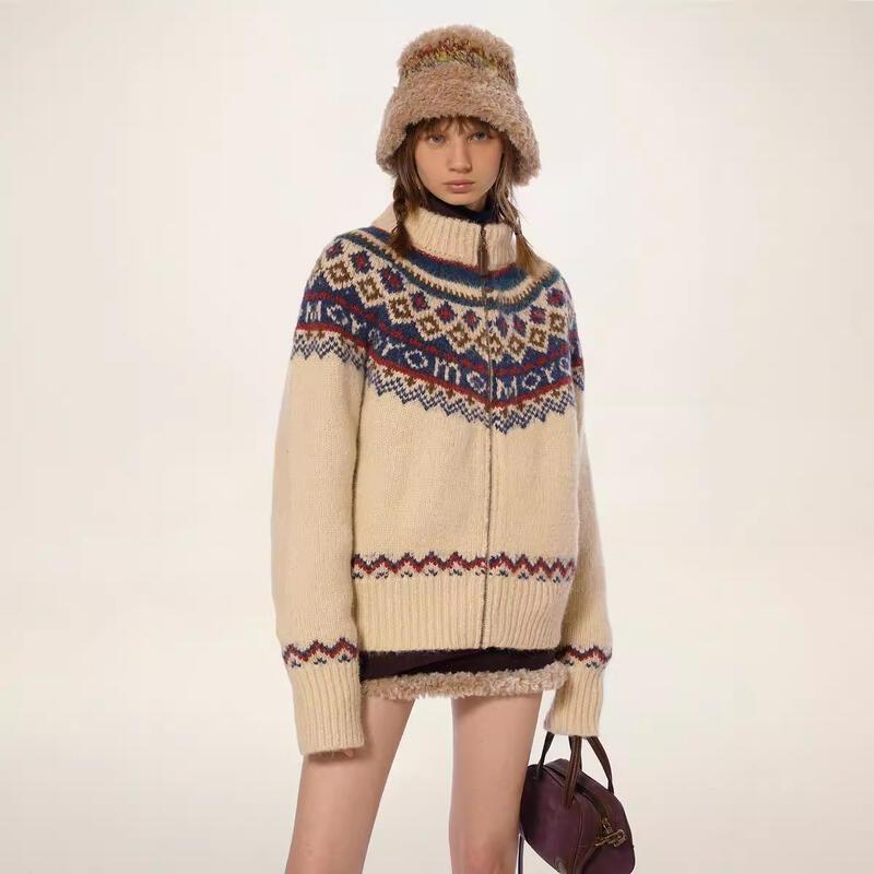 gifts for women keep warm ヴィンテージセーター女性の冬肥厚タートルネックニットカーディガンルーズ怠惰なカレッジコート
