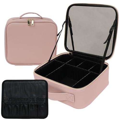 [MRG] 鏡付きメイクボックス オリジナルカラー 大容量 メイクボックス メイクポーチ コスメボックス 持ち運び 鏡付き プロ用 自立式 仕切り調整可能 メイク収納 卓上 コンパクト 化粧ポーチ 手