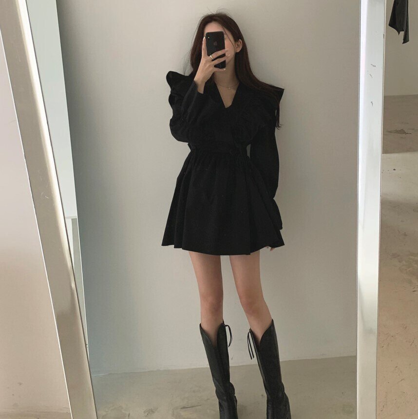 カシュクールワンピース 3色 レトロ風 ワンピース 長袖 秋 春夏 カジュアル かわいい aライン Aライン フレア ワンピドレス オールインワン フレアスカート ミニ ミニ丈 ショート ショート丈 4,932円