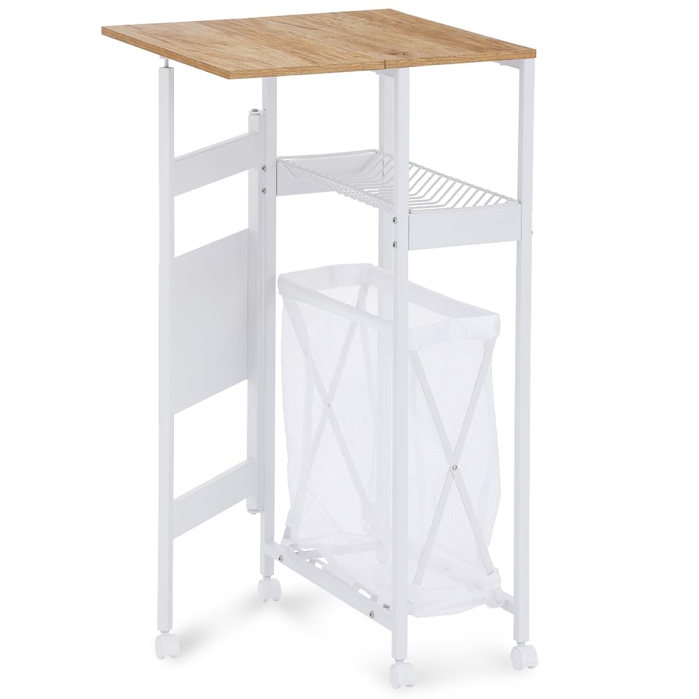 キッチンワゴン 隙間収納 キャスター付き 天板付きランドリーワゴン 幅24cm ホワイト スリムタイプ(バスケットタイプ) ペットボトルラック 冷蔵庫横 洗面所 収納 隙間ラック 調味料棚