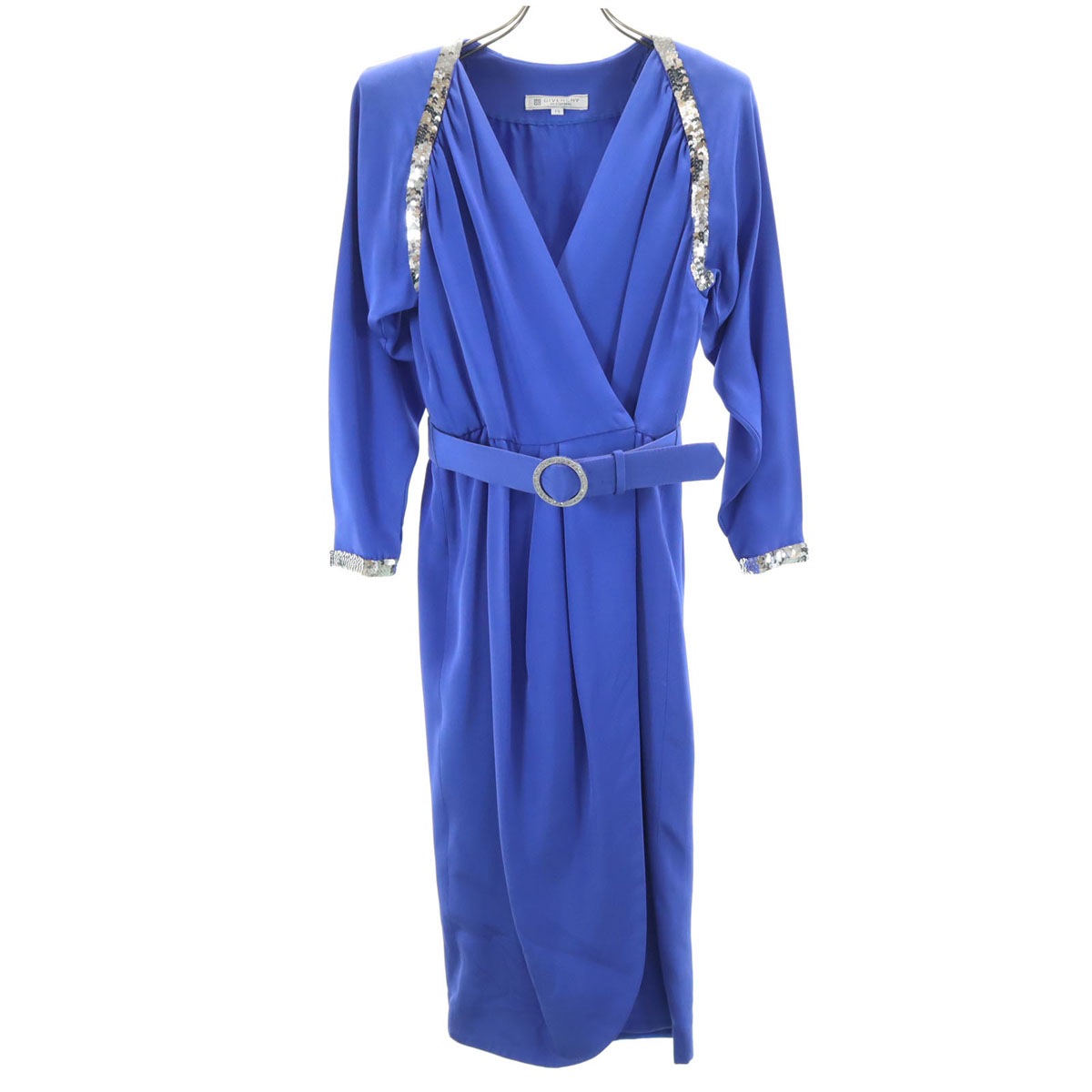 GIVENCHY HI FORMAL ジバンシィ ハイフォーマル 90s オールド 長袖 ワンピース 10 パープルブルー系 レディース 古着