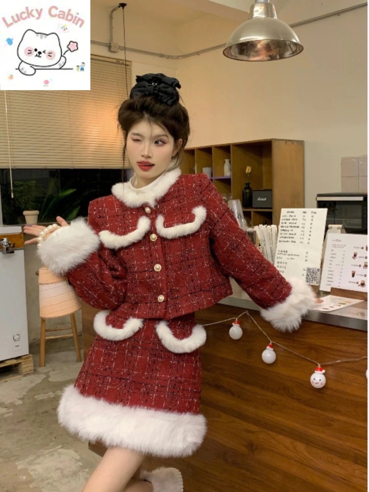 【 3天内迅速な出荷 】サンタコス 新年 セット レディース 冬 アウターウェア 半そでスカート ファッション ツーセット脚魅せミニスカート