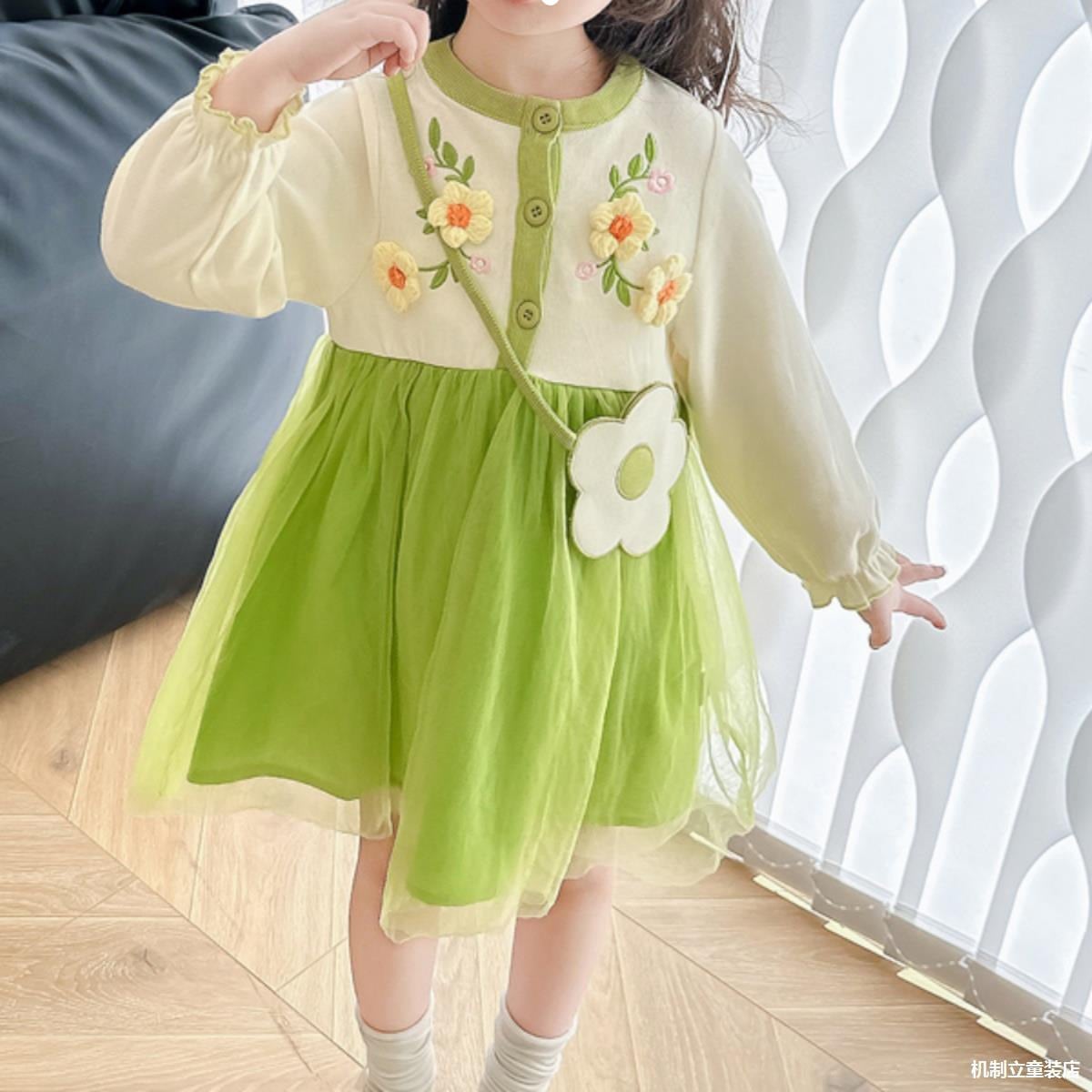 女の子春ドレス 2024 西洋スタイルリトルガール長袖スカート女の子ベビーガーゼスカート子供プリンセススカート