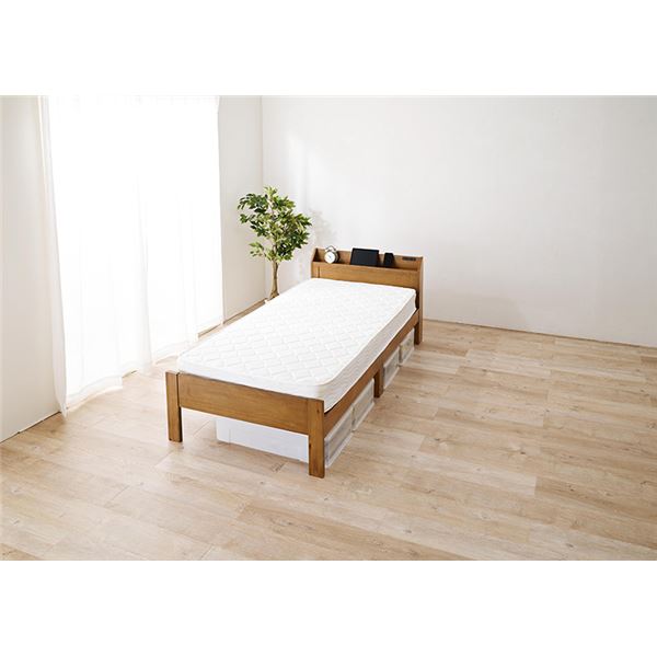 頑丈 すのこベッド シングル ポケットコイルマットレス付き 約幅97.5x奥行211.5x高さ72cm ライトブラウン 組立品 コンセント付き