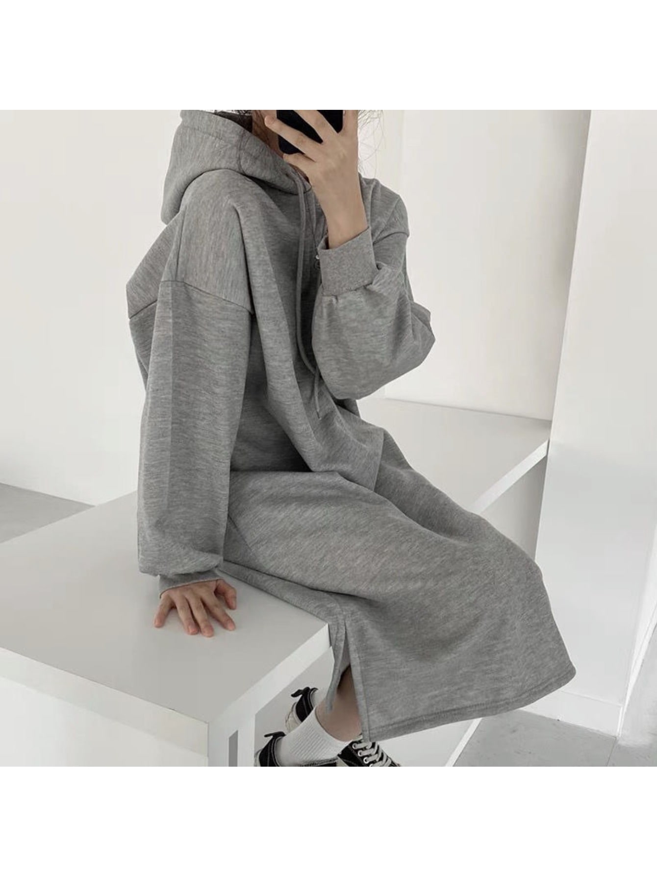 レディースドレスロングドレス秋ドレスパーカードレスパーカードレス長袖スウェットシャツドレスフード付き防寒秋冬女性用秋服レディースファッション