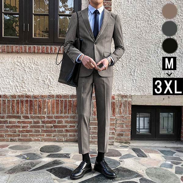 メンズ 一つボタン ストライプ ビジネススーツ suit 細身 スリムスーツ フォーマルスーツ 紳士服 二次会 結婚式 卒業式 入学式 面接 通勤 パーティー カジュアルスーツ おしゃれ 春 秋 上下