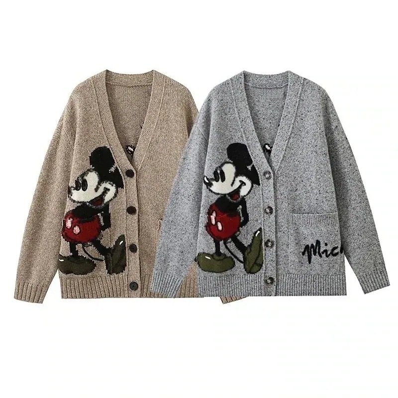 トップスニットセンセーショナルなミッキーとミニーの刺繍入りルーズカジュアルセーターカーディガントップ