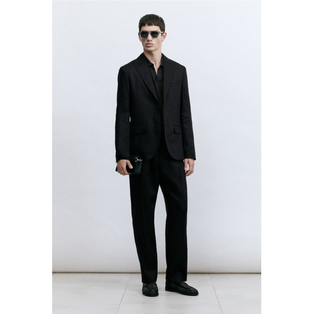 H&M リネンブレンドスーツパンツ レギュラーフィット ブラック