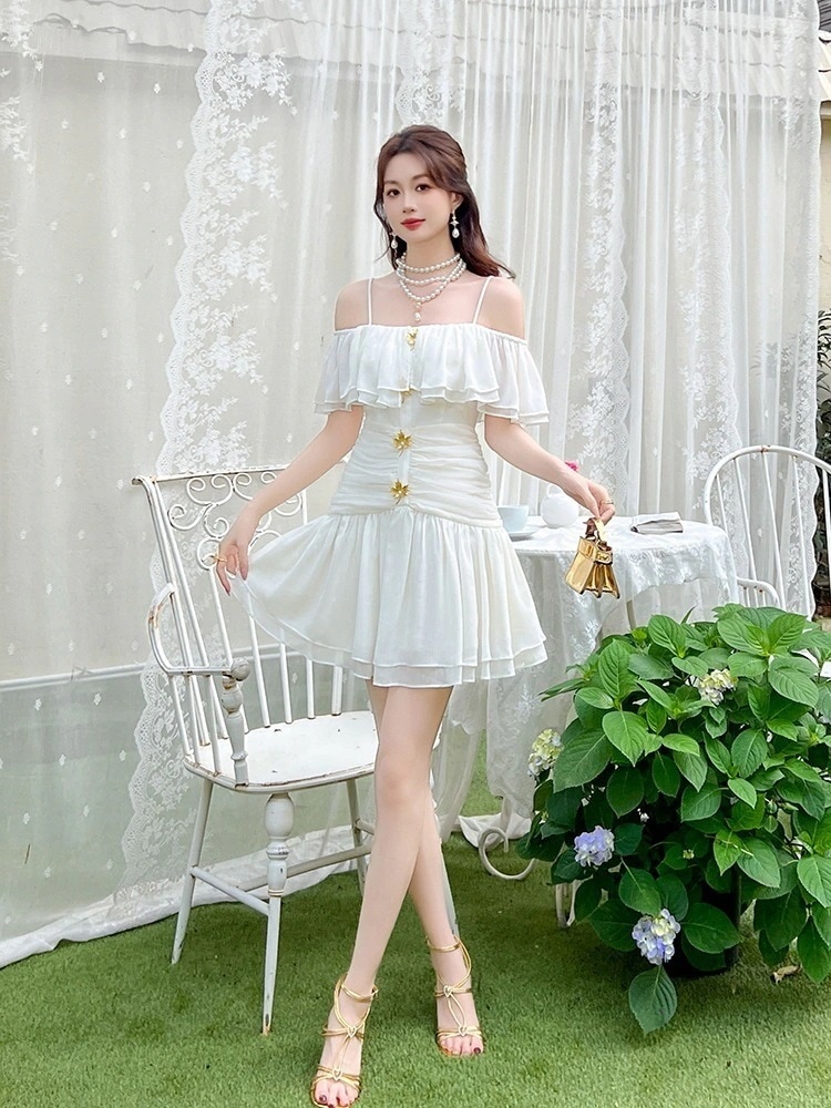 【JY.上品】 2025夏新品 ワンショルダー シフォン ショートワンピース オフショルダー ドレス パーティードレス大人 同窓会 披露宴 卒業式 結婚式 演奏会 ウェディング 二次会 メガ割