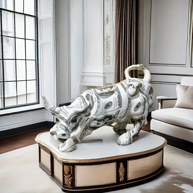 置物 オブジェ ドル札 ブル 雄牛 クール おしゃれ インテリア 動物 アニマル 雑貨 リビング 書斎 寝室 玄関 装飾品 樹脂製 プレゼント